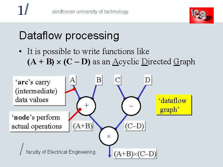 1/ eindhoven university of technology Dataflow processing • It is possible to write functions