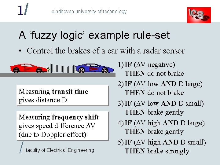 1/ eindhoven university of technology A ‘fuzzy logic’ example rule-set • Control the brakes