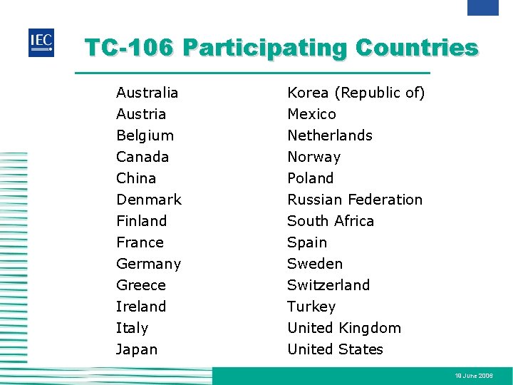 TC-106 Participating Countries Australia Austria Korea (Republic of) Mexico Belgium Canada China Denmark Finland