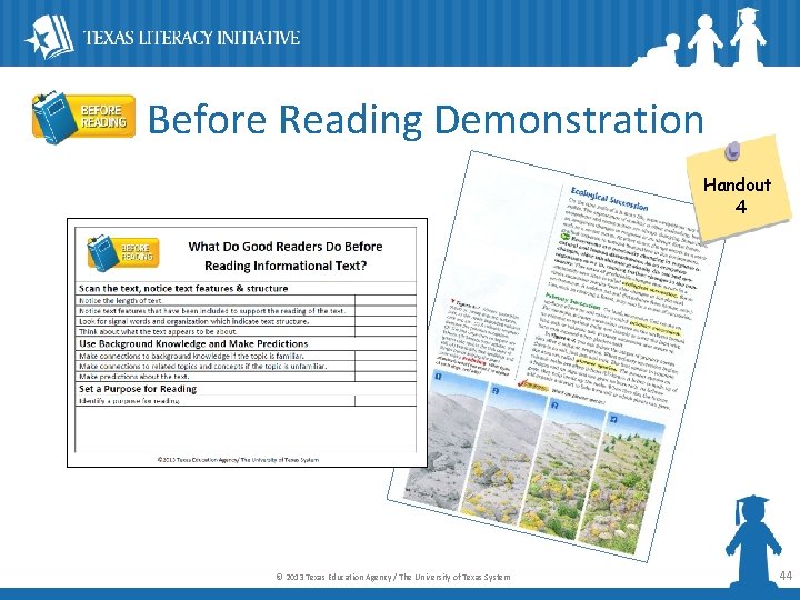 Before Reading Demonstration Handout 4 © 2013 Texas Education Agency / The University of