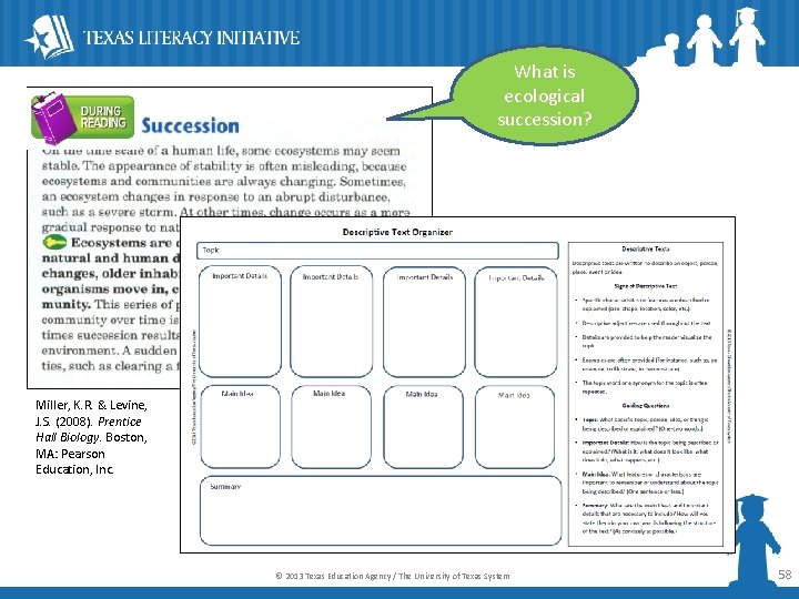 What is ecological succession? Miller, K. R. & Levine, J. S. (2008). Prentice Hall