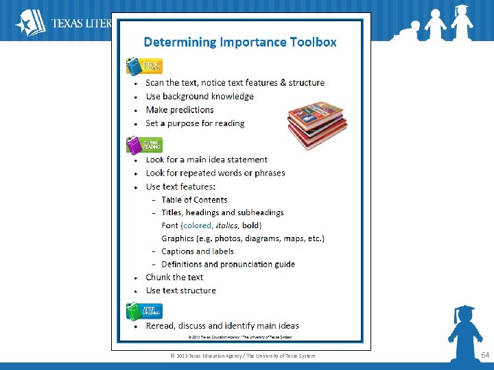 © 2013 Texas Education Agency / The University of Texas System 64 
