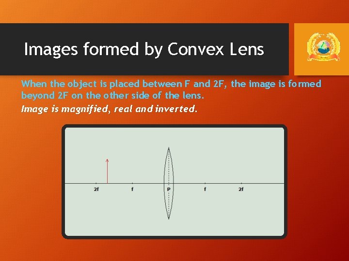 Images formed by Convex Lens When the object is placed between F and 2