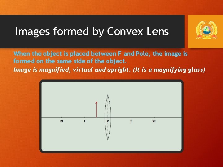 Images formed by Convex Lens When the object is placed between F and Pole,