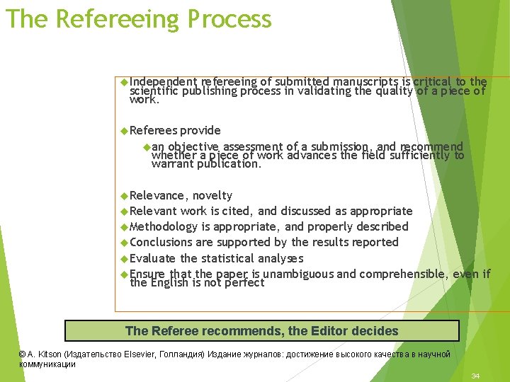 The Refereeing Process Independent refereeing of submitted manuscripts is critical to the scientific publishing