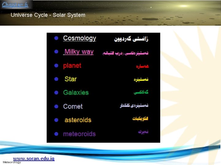 Chapter 6 Universe Cycle - Solar System www. soran. edu. iq Meteorology 