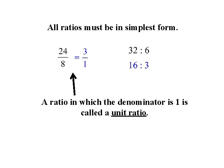 All ratios must be in simplest form. A ratio in which the denominator is