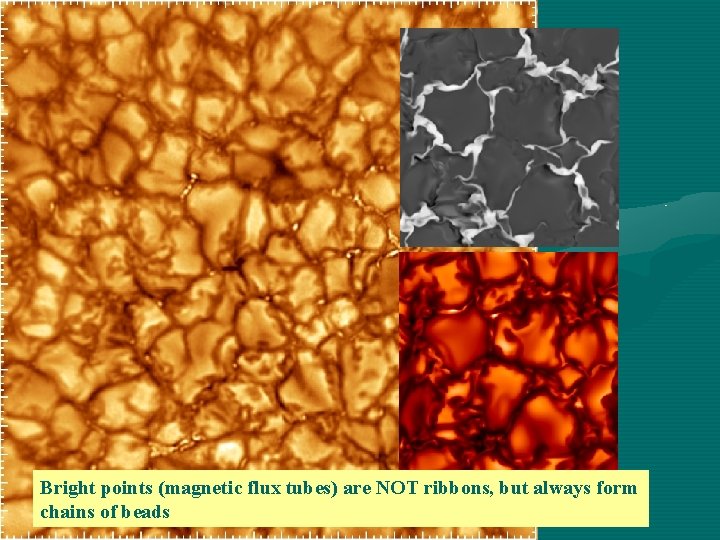 Bright points (magnetic flux tubes) are NOT ribbons, but always form chains of beads Bright points (magnetic flux tubes) are NOT ribbons, but always form chains of beads