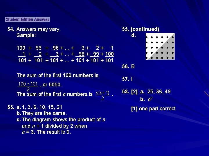GEOMETRY LESSON 1 -1 54. Answers may vary. Sample: 55. (continued) d. 100 +