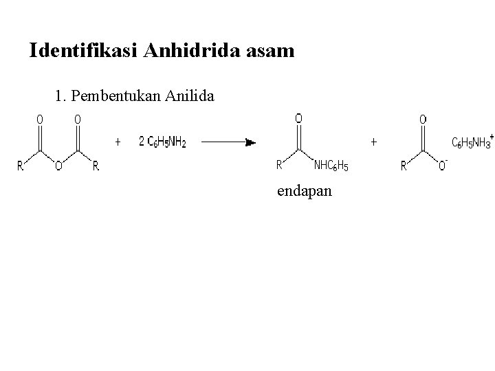 Identifikasi Anhidrida asam 1. Pembentukan Anilida endapan 