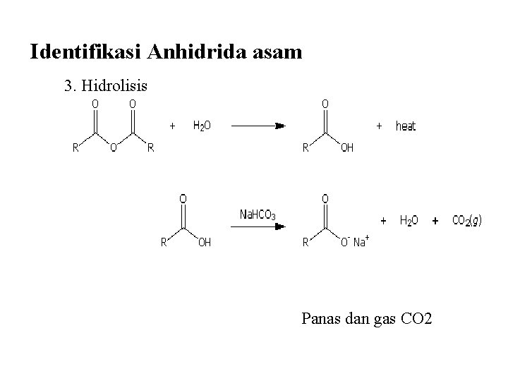 Identifikasi Anhidrida asam 3. Hidrolisis Panas dan gas CO 2 