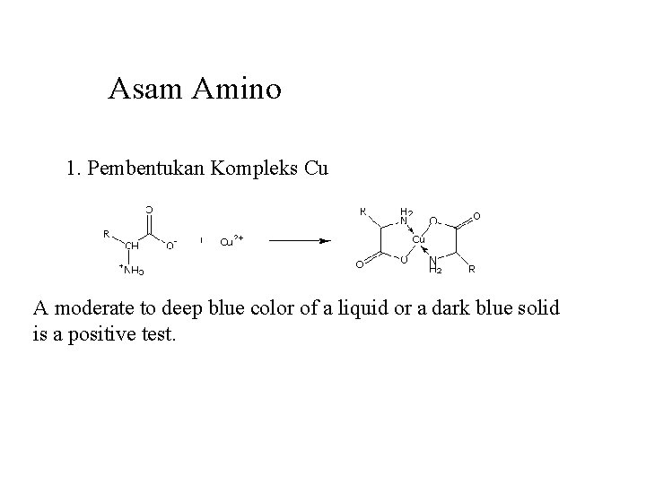 Asam Amino 1. Pembentukan Kompleks Cu A moderate to deep blue color of a