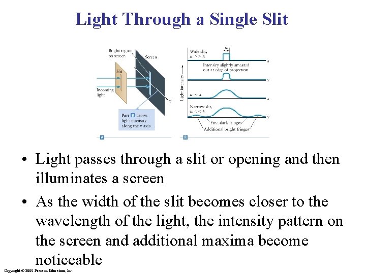 Light Through a Single Slit • Light passes through a slit or opening and