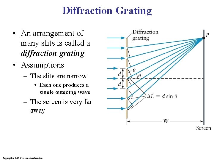 Diffraction Grating • An arrangement of many slits is called a diffraction grating •