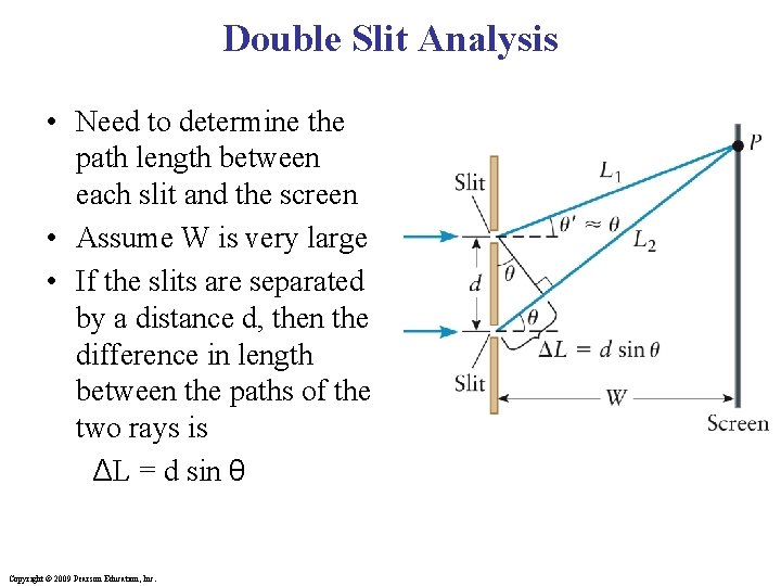 Double Slit Analysis • Need to determine the path length between each slit and