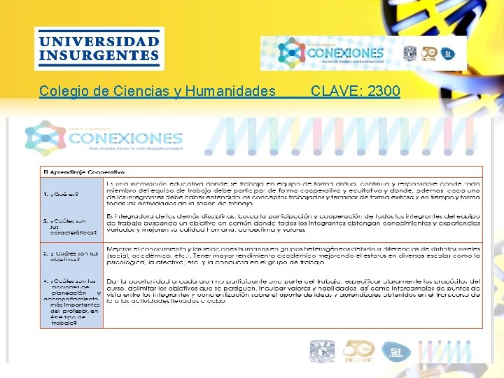 Colegio de Ciencias y Humanidades CLAVE: 2300 