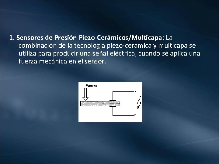 1. Sensores de Presión Piezo-Cerámicos/Multicapa: La combinación de la tecnología piezo-cerámica y multicapa se