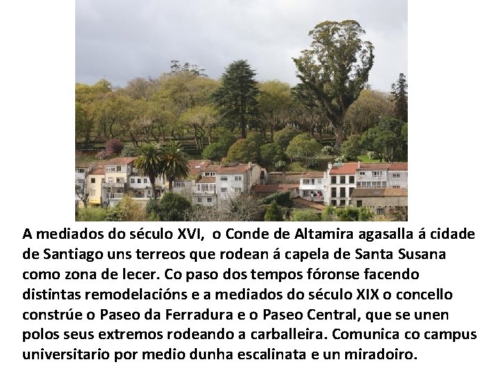 A mediados do século XVI, o Conde de Altamira agasalla á cidade de Santiago