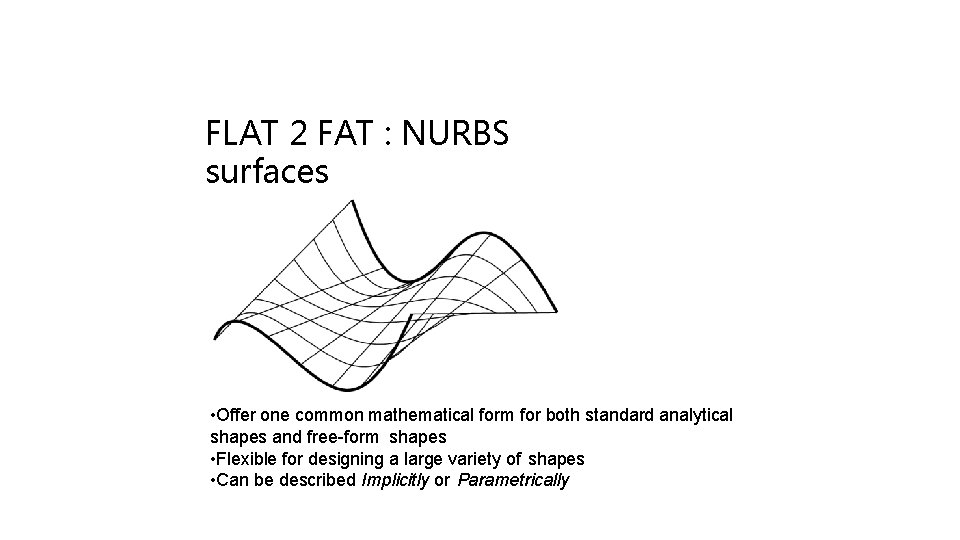 FLAT 2 FAT : NURBS surfaces • Offer one common mathematical form for both