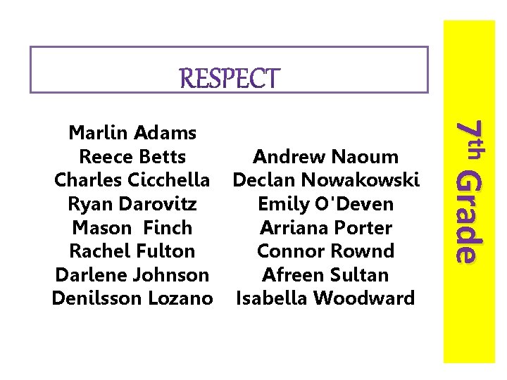 7 th Grade Marlin Adams Reece Betts Andrew Naoum Charles Cicchella Declan Nowakowski Ryan 7 th Grade Marlin Adams Reece Betts Andrew Naoum Charles Cicchella Declan Nowakowski Ryan