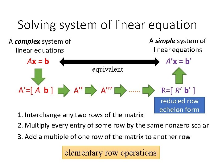 Solving system of linear equation A simple system of linear equations A complex system