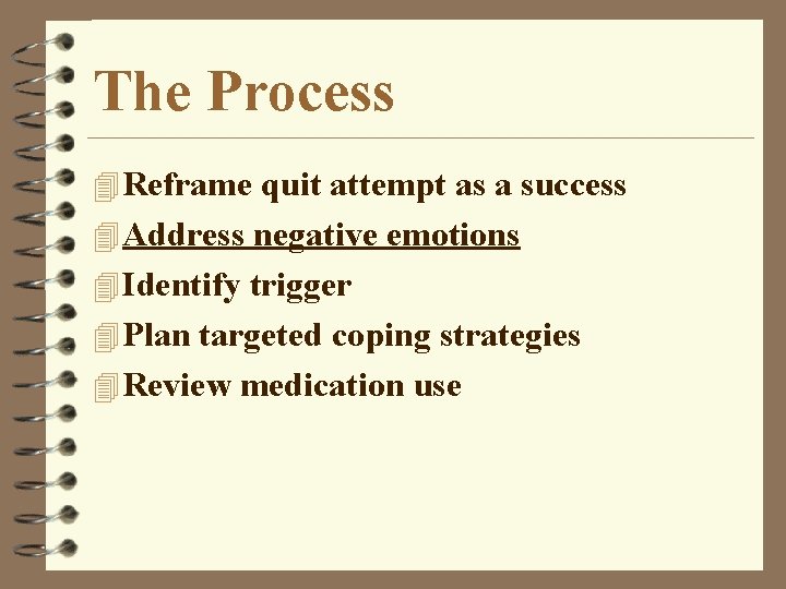 The Process 4 Reframe quit attempt as a success 4 Address negative emotions 4