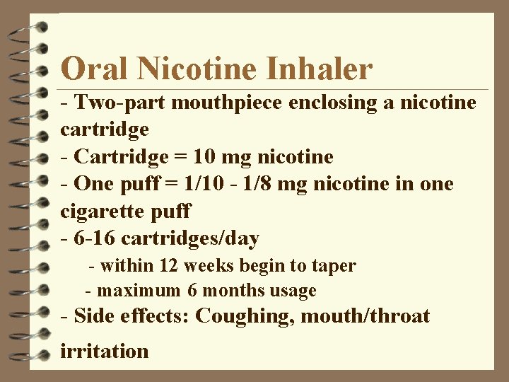 Oral Nicotine Inhaler - Two-part mouthpiece enclosing a nicotine cartridge - Cartridge = 10