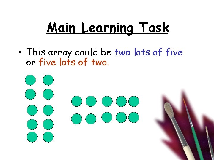 Main Learning Task • This array could be two lots of five or five