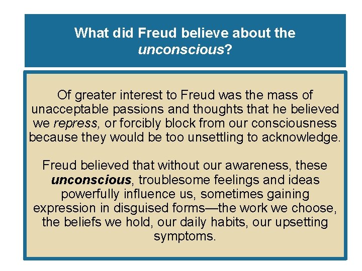 What did Freud believe about the unconscious? Of greater interest to Freud was the