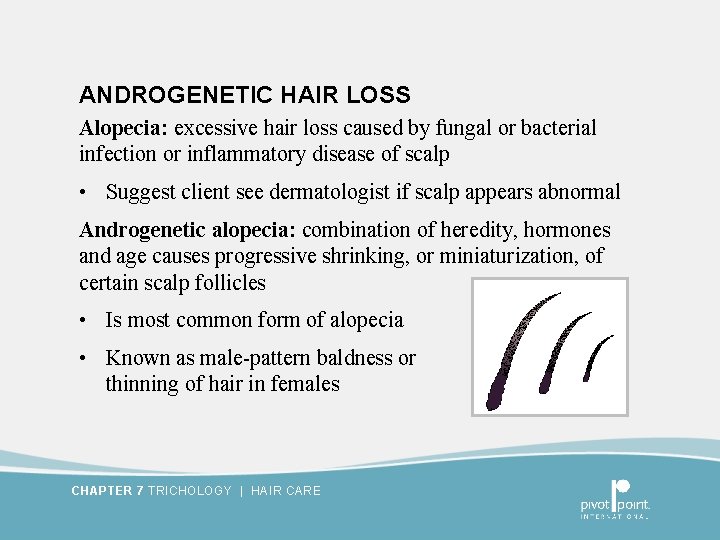 ANDROGENETIC HAIR LOSS Alopecia: excessive hair loss caused by fungal or bacterial infection or