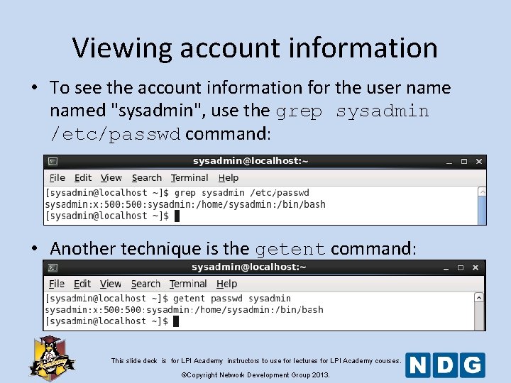 Viewing account information • To see the account information for the user named "sysadmin", Viewing account information • To see the account information for the user named "sysadmin",