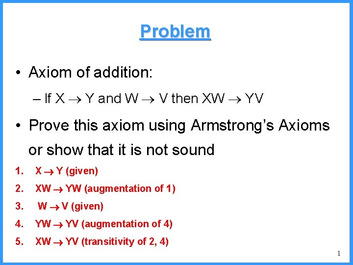 Problem • Axiom of addition: – If X Y and W V then XW