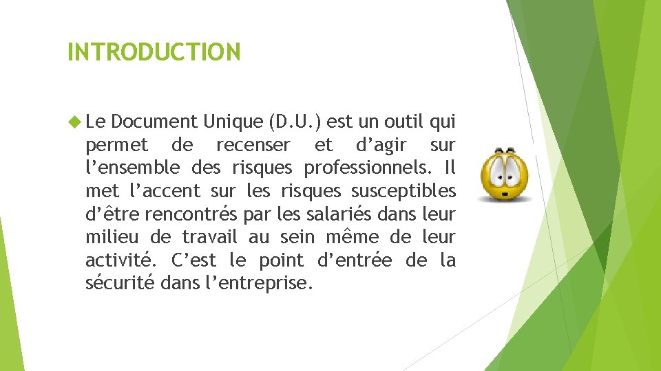 INTRODUCTION Le Document Unique (D. U. ) est un outil qui permet de recenser