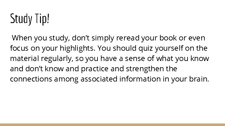 Study Tip! When you study, don’t simply reread your book or even focus on