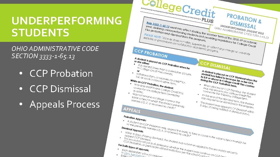 UNDERPERFORMING STUDENTS OHIO ADMINISTRATIVE CODE SECTION 3333 -1 -65. 13 • CCP Probation •