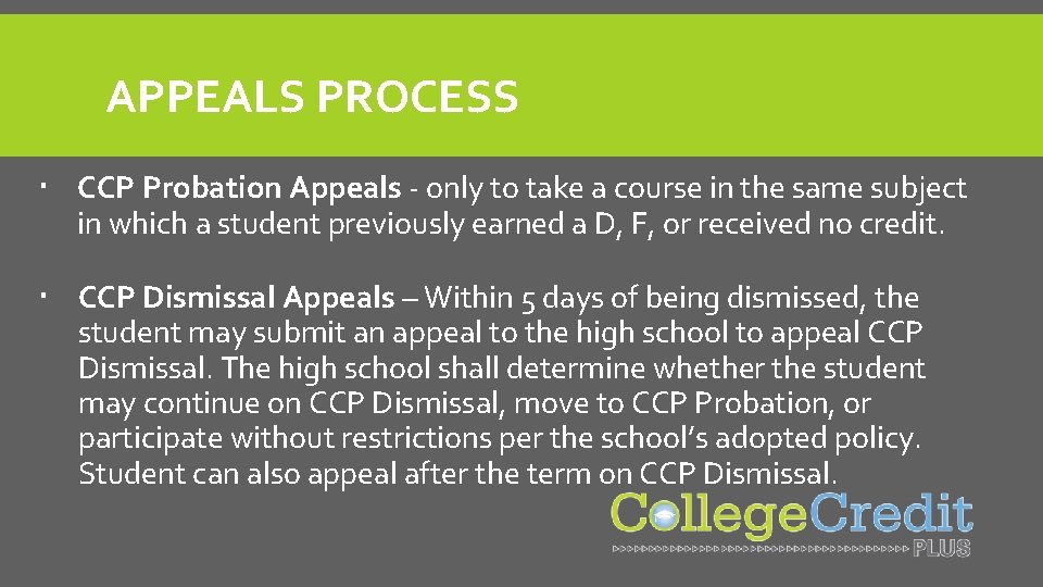 APPEALS PROCESS CCP Probation Appeals - only to take a course in the same