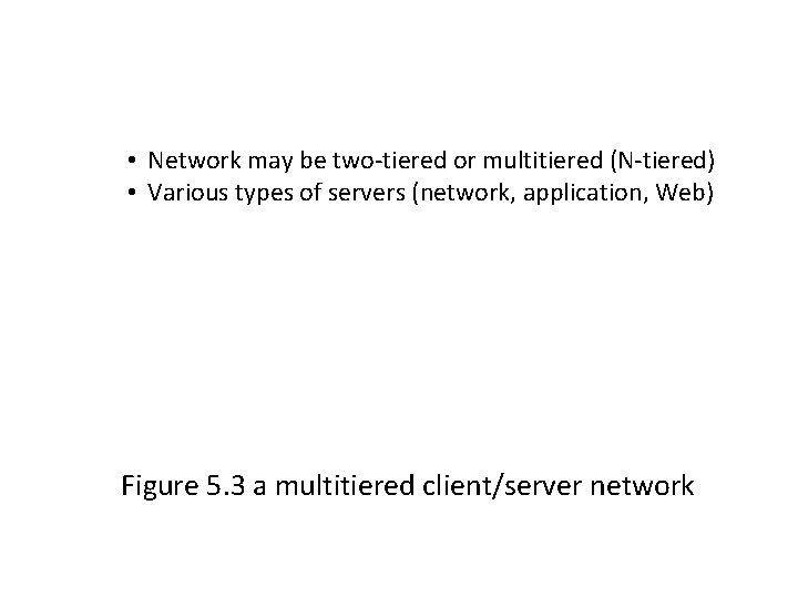  • Network may be two-tiered or multitiered (N-tiered) • Various types of servers