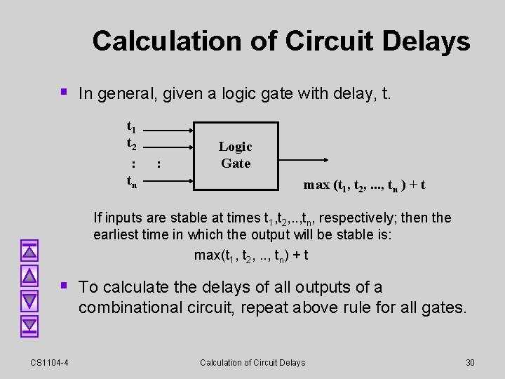 Calculation of Circuit Delays § In general, given a logic gate with delay, t. Calculation of Circuit Delays § In general, given a logic gate with delay, t.