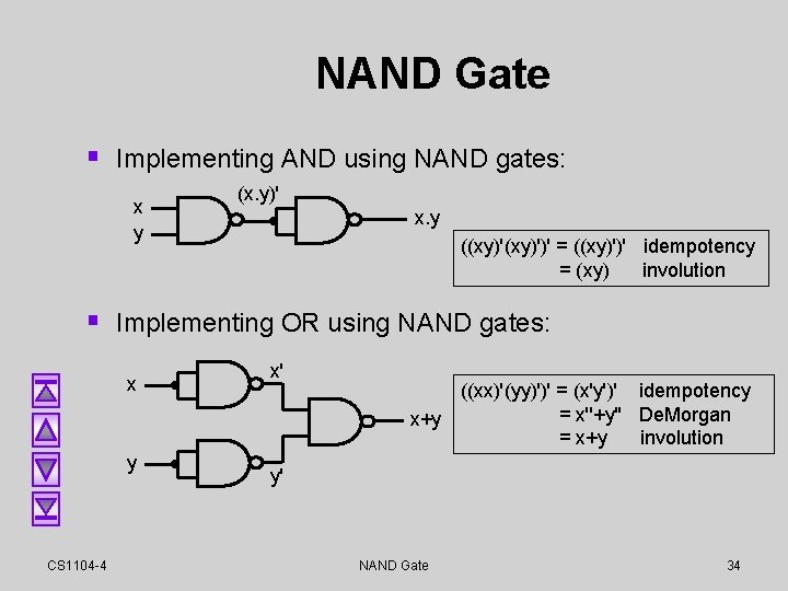 NAND Gate § Implementing AND using NAND gates: x y (x. y)' x. y NAND Gate § Implementing AND using NAND gates: x y (x. y)' x. y