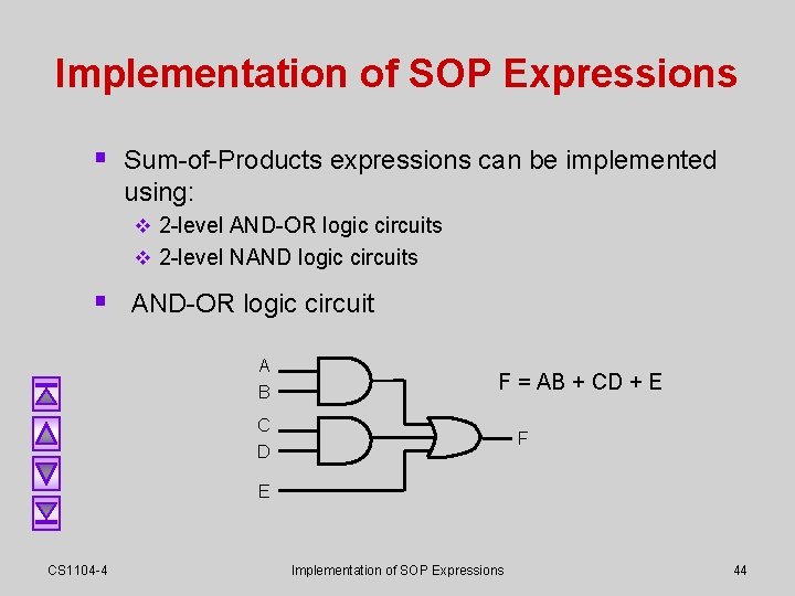 Implementation of SOP Expressions § Sum-of-Products expressions can be implemented using: v 2 -level Implementation of SOP Expressions § Sum-of-Products expressions can be implemented using: v 2 -level