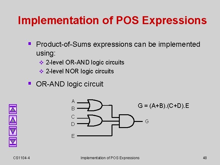 Implementation of POS Expressions § Product-of-Sums expressions can be implemented using: v 2 -level Implementation of POS Expressions § Product-of-Sums expressions can be implemented using: v 2 -level