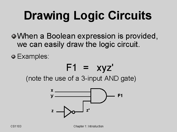 Drawing Logic Circuits When a Boolean expression is provided, we can easily draw the Drawing Logic Circuits When a Boolean expression is provided, we can easily draw the