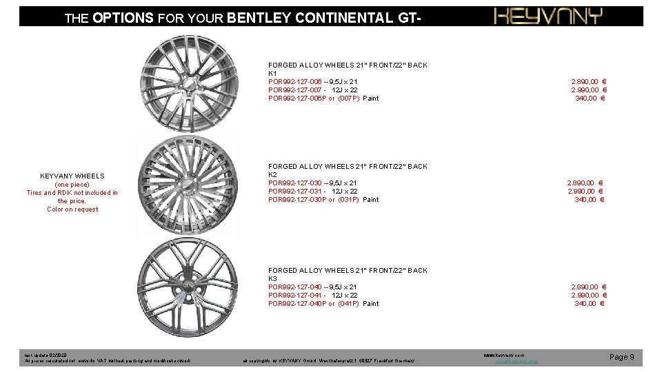 THE OPTIONS FOR YOUR BENTLEY CONTINENTAL GT- GTC FORGED ALLOY WHEELS 21“ FRONT/22“ BACK