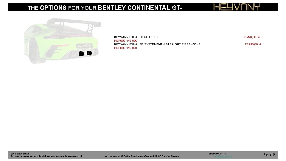 THE OPTIONS FOR YOUR BENTLEY CONTINENTAL GT- GTC KEYVANY EXHAUST MUFFLER POR 992 -118