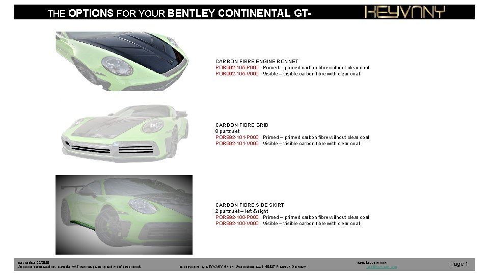 THE OPTIONS FOR YOUR BENTLEY CONTINENTAL GT- GTC CARBON FIBRE ENGINE BONNET POR 992