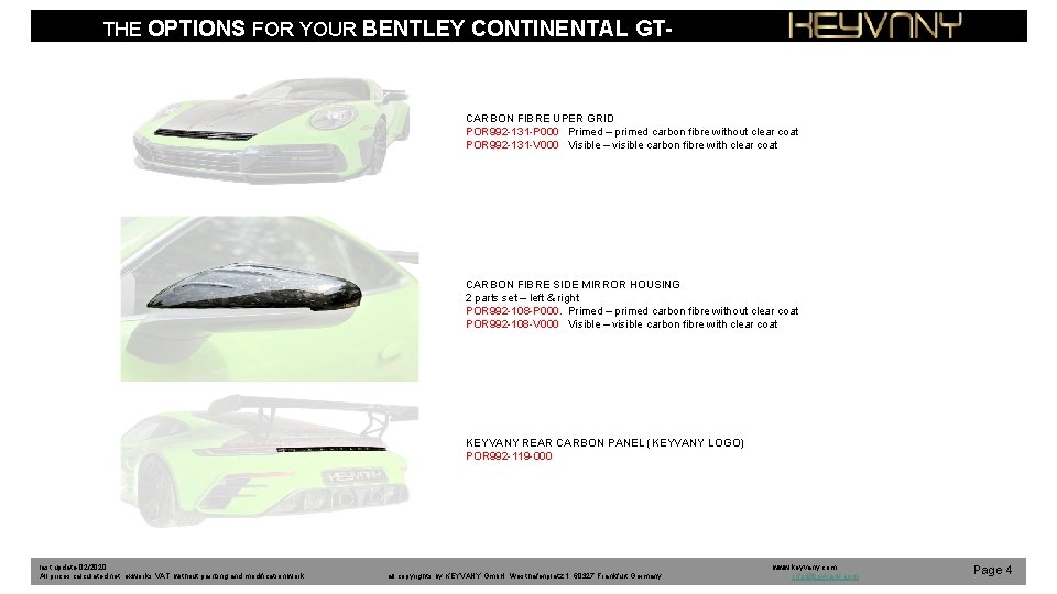 THE OPTIONS FOR YOUR BENTLEY CONTINENTAL GT- GTC CARBON FIBRE UPER GRID POR 992