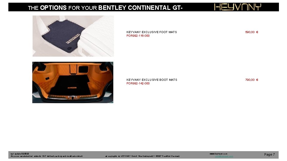 THE OPTIONS FOR YOUR BENTLEY CONTINENTAL GT- GTC last update 02/2020 All prices calculated