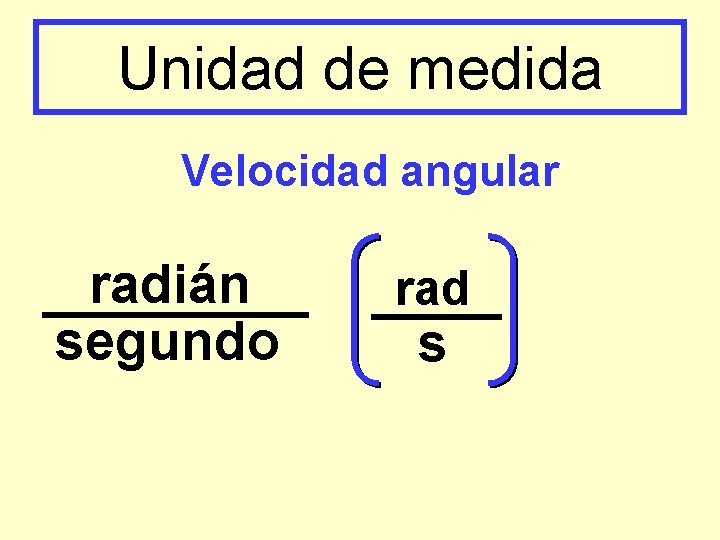 Unidad de medida Velocidad angular radián segundo rad s 