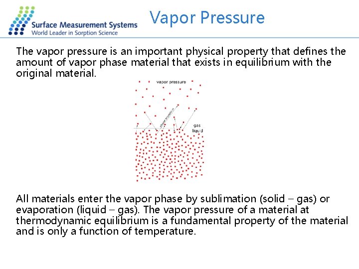 Vapor Pressure The vapor pressure is an important physical property that defines the amount