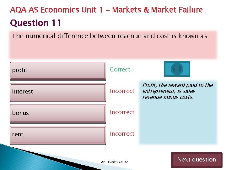 AQA AS Economics Unit 1 – Markets & Market Failure Question 11 The numerical